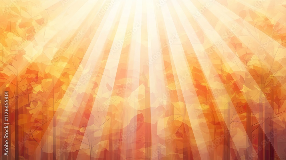 Poster radiant autumn forest with sunlight beams and colorful leaves creating a warm and inviting atmospher