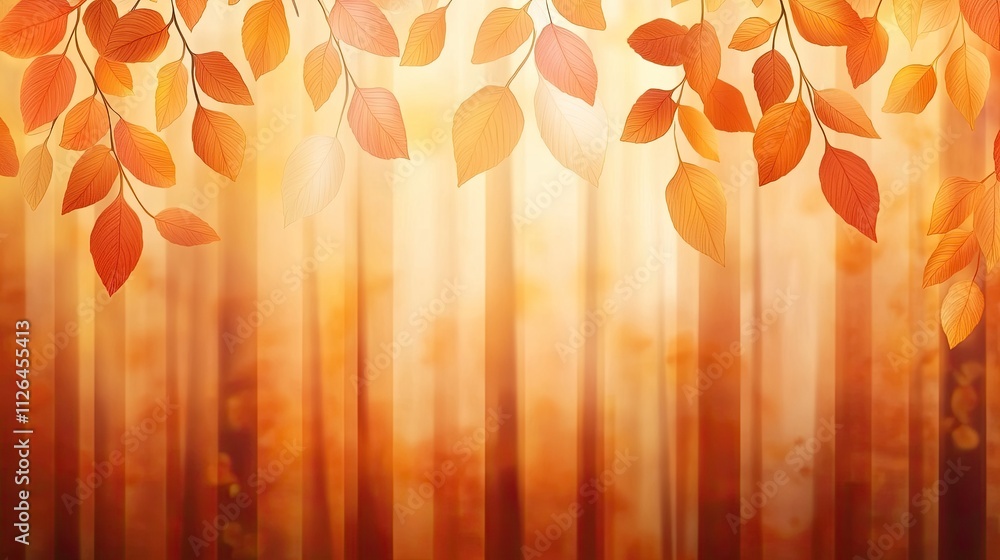 Poster autumn forest background with orange leaves and soft light creating a warm and inviting atmosphere i