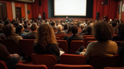 Audience in a large auditorium watching a presentation.