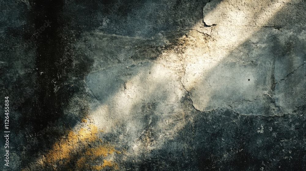 Poster grunge textured cement wall and floor with dramatic light and shadow creating a unique pattern for a