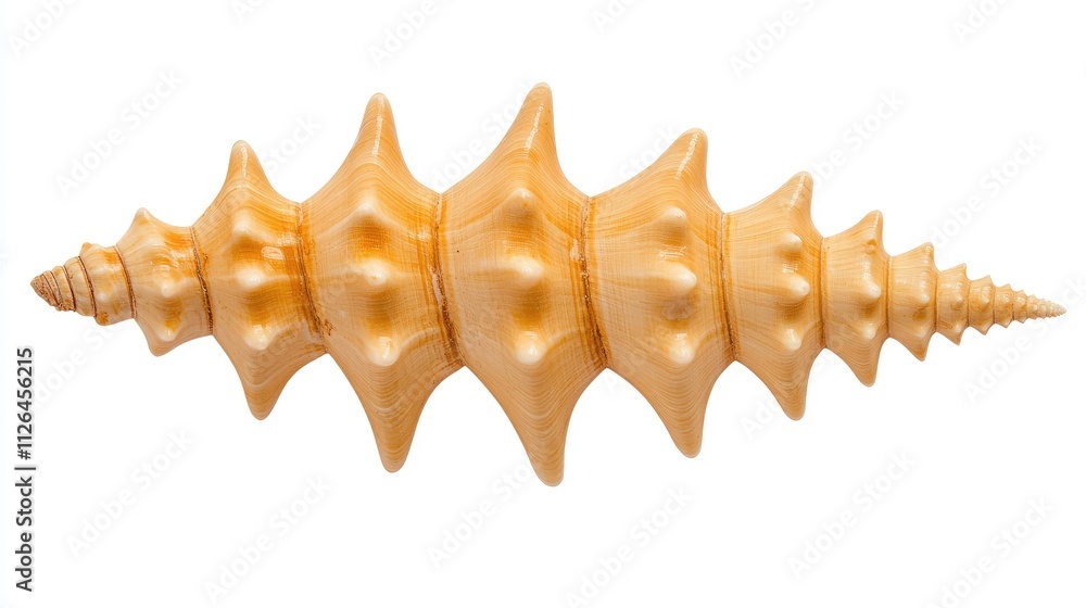 Poster detailed close-up of a beautiful sea shell with unique spikes and curves on a white background