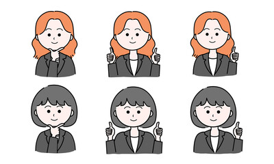 女性イラストセット／グッド／親指を立てる（スーツ）
