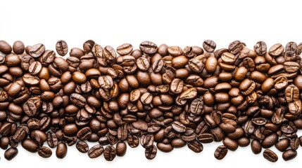 Obraz premium Coffee bean pile isolated on white background showcasing rich texture and color for food and beverage related concepts.