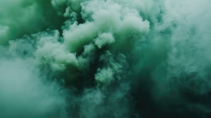 Abstract green smoke clouds swirling on a white background creating a mystical and dreamy atmosphere ideal for artistic designs and visuals