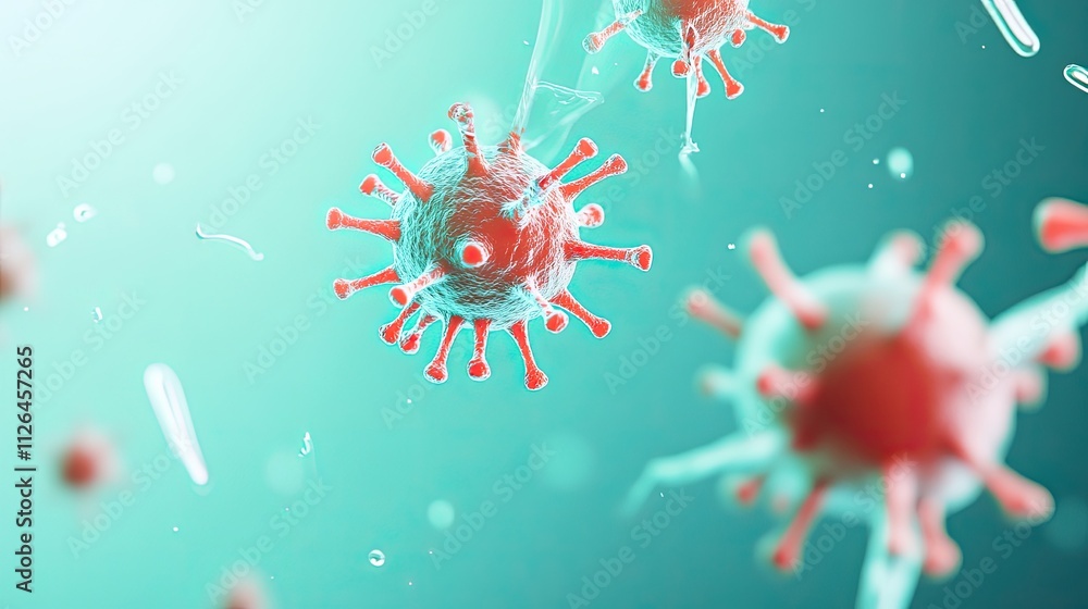 Aufkleber close-up view of colorful virus particles against a gradient background in microscopic style for sci