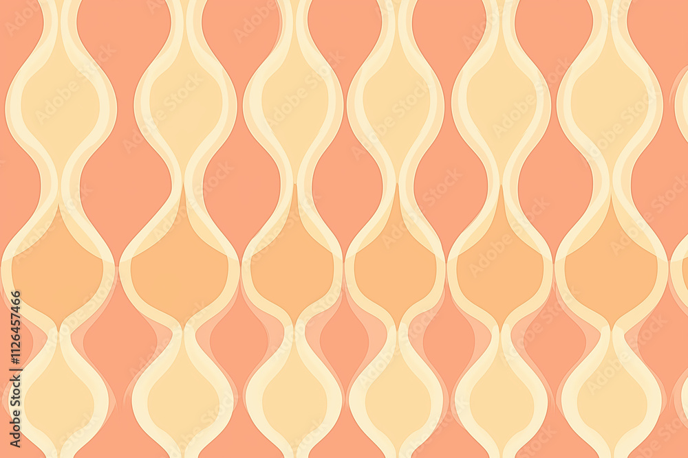 Poster soft peach and orange swirl pattern with a groovy 1970s retro vibe on a muted pink background. perfe