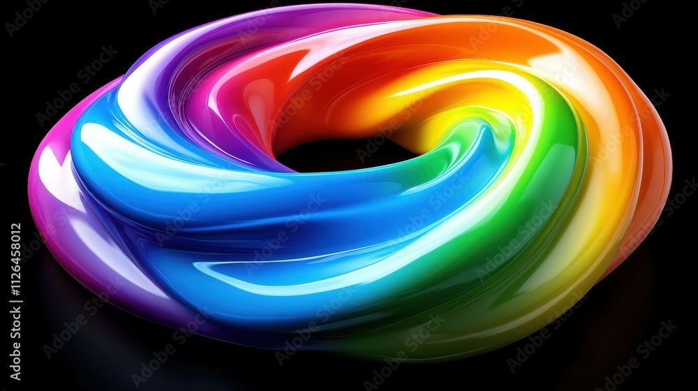 Poster a colorful, rainbow-colored object with a circular shape. the colors are vibrant and bold, creating 
