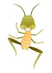 Playful Cartoon Grasshopper Character in a Dynamic Pose
