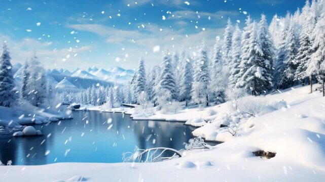 Winter landscape with trees and snow