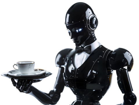 a robot holding a cup and a plate