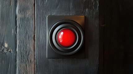 Red fire alarm button mounted on a rustic wooden wall for safety and emergency response in commercial or residential settings