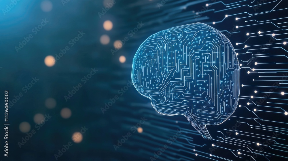 Poster futuristic portrayal of a digital brain symbolizing artificial intelligence and technology in abstra