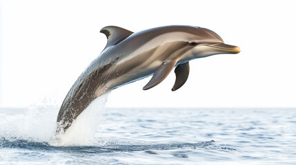 Fototapeta premium Photo realistic image of a sleek dolphin mid-leap. white background