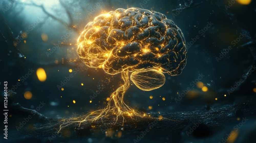 Leinwandbilder a vivid representation of a brain evolving into a glowing tree, showcasing glowing branches and root