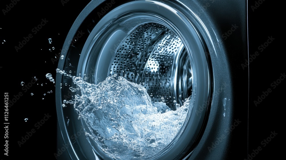 Poster a washing machine is filled with water and is in the process of spinning. the water is splashing out