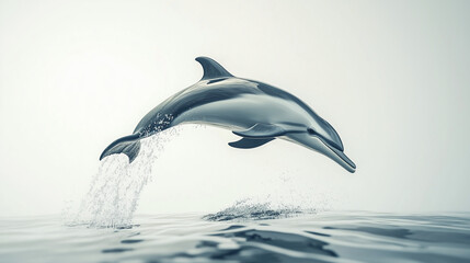 Fototapeta premium Photo realistic image of a sleek dolphin mid-leap. white background
