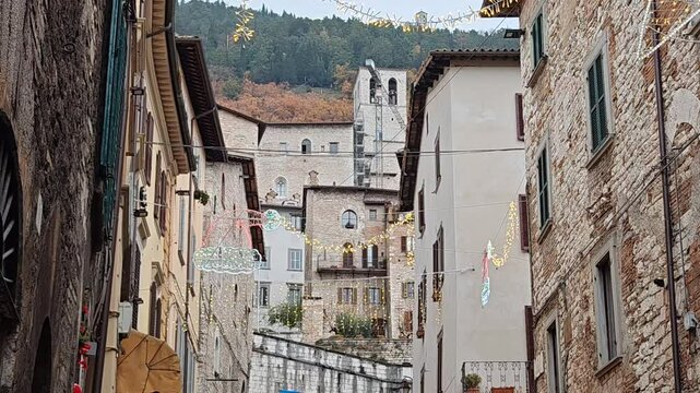 Ancient streets of the Italian city of Gubbio, Umbria, Italy 