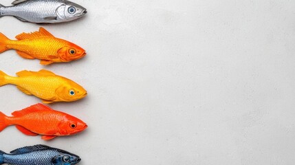 A photostock of freshly caught fish resting naturally on a seamless white background, symbolizing freshness and culinary appeal. High Quality