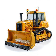 Yellow and black toy excavator, isolated on white background