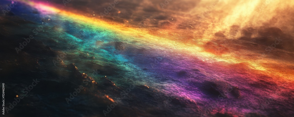 Poster a beam of rainbow light shines on the ground, creating an abstract composition.