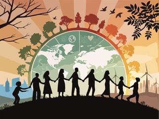 Colorful Abstract Representation of People and Earth Interdepend