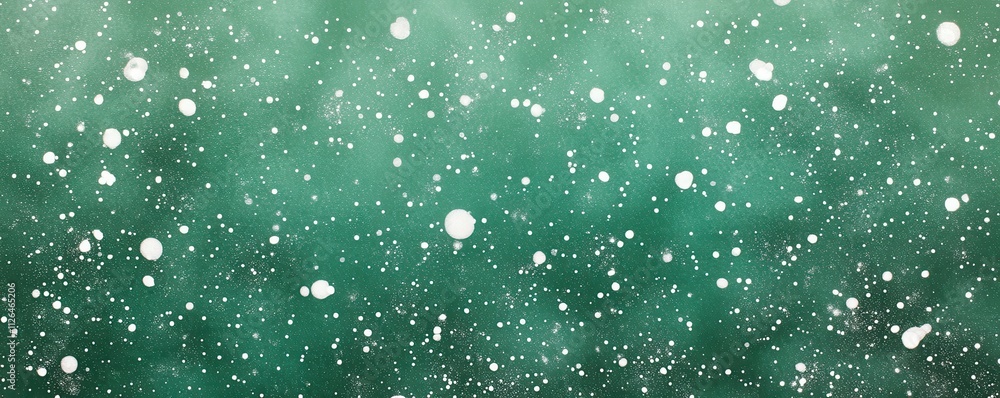 Poster a green background with small white dots of varying sizes scattered across the surface, creating an 