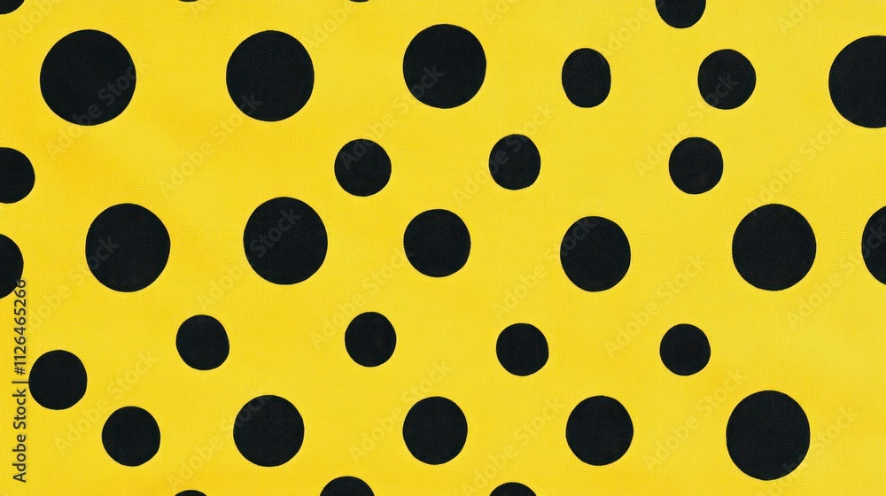 Poster a classic polka dot pattern with large black dots on a bright yellow background, evenly spaced and s