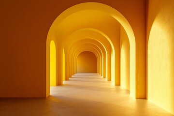 Fototapeta premium An arched corridor in yellow, minimalistic, dark background