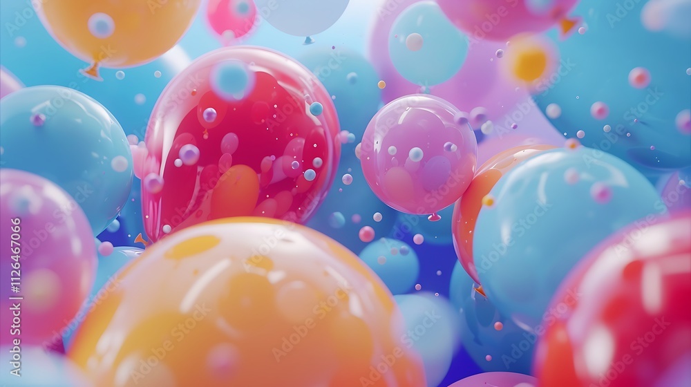 Poster colorful, glossy spheres float against a vibrant background, creating a playful and dynamic abstract