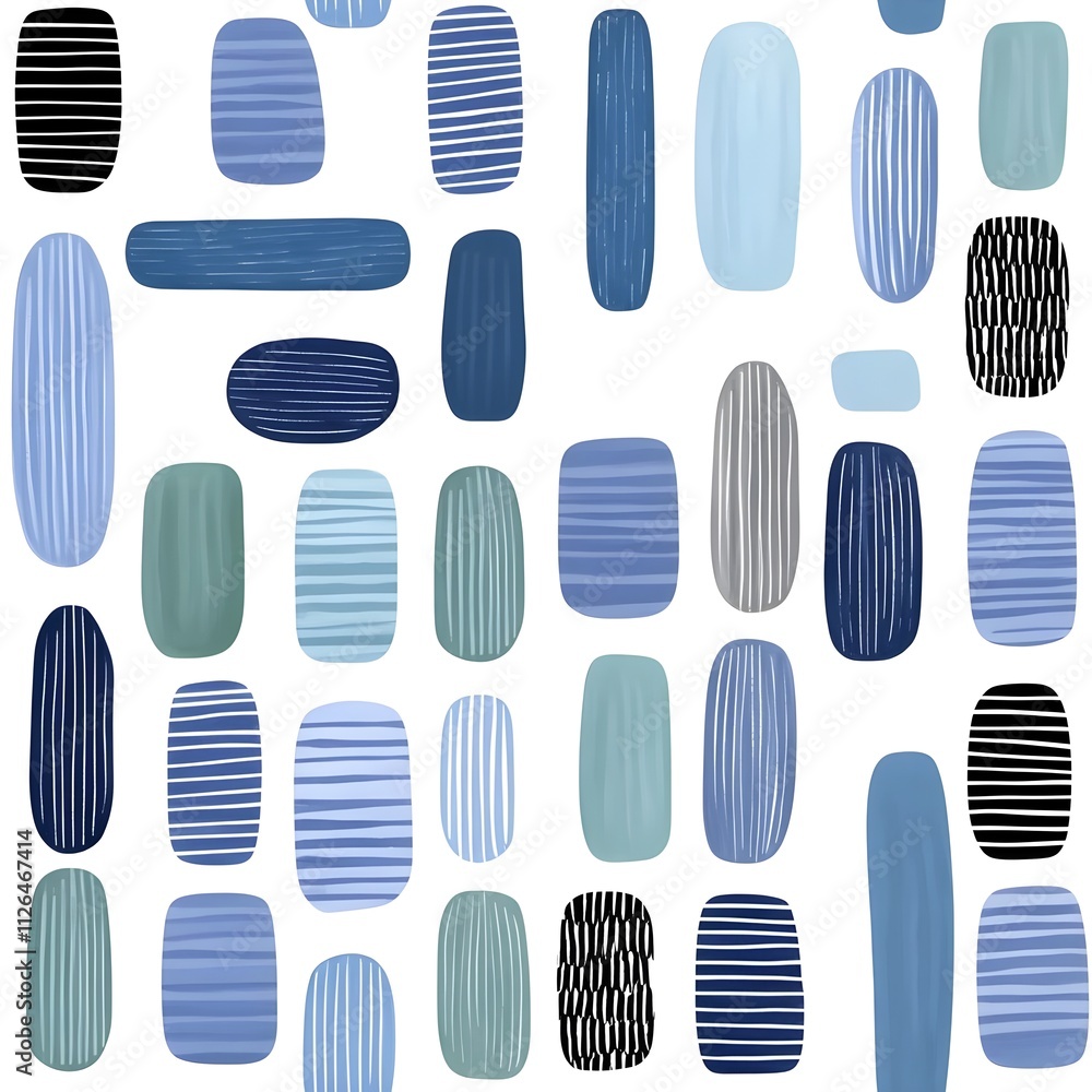 Poster abstract pattern featuring various shades of blue and green with striped and solid shapes for modern