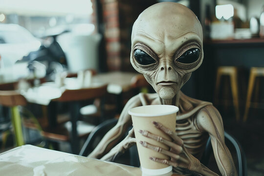 Image of extraterrestrial alien from outer space invading earth generative AI
