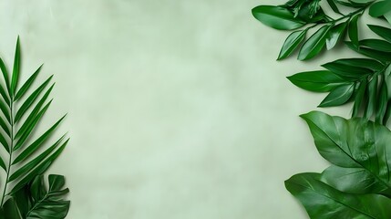 Naklejka premium Serene Background with Lush Tropical Green Leaves Creating a Natural Frame Ideal for Nature-Themed Designs and Eco-Friendly Concepts