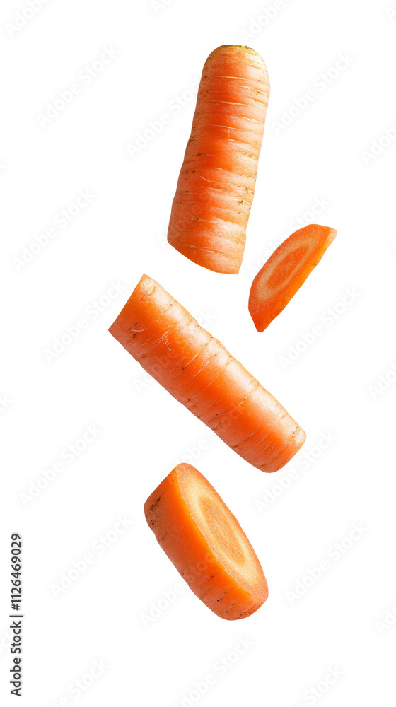 Poster Falling Carrot slice isolated transparent background