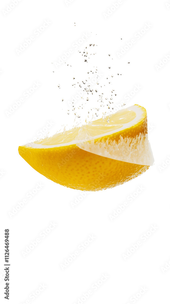 Poster falling lemon slice, isolated on transparent background