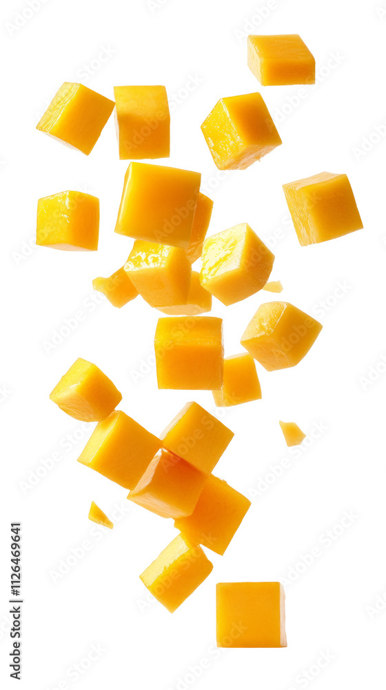Poster Falling Mango cube isolated on transparent background