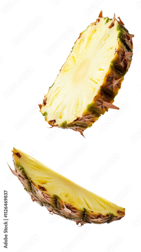 Poster falling pineapple slice isolated on transparent background