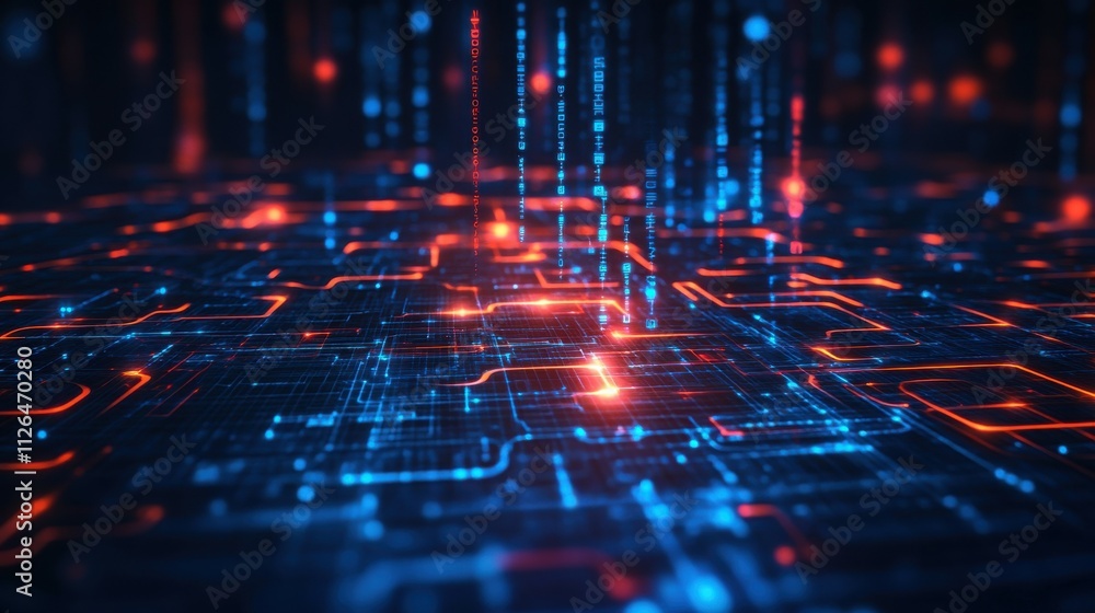 Poster a complex digital maze representing the challenges and obstacles in the digital world, symbolizing c