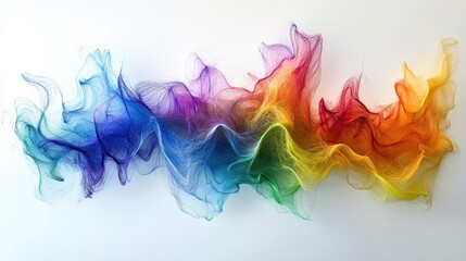 Obraz premium Abstract rainbow threads art; vibrant, colorful flowing lines, textile design, artistic background.