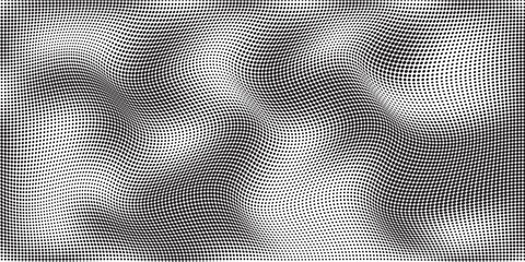 Black and white dotted halftone background.