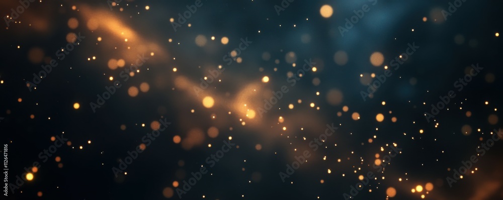 Poster a dark background with numerous stars, some of which emit yellow and blue light, forming an array of