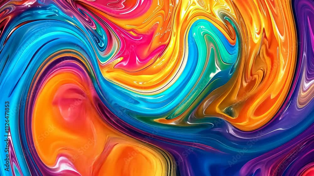 Poster Colorful abstract liquid swirl pattern with vibrant hues and dynamic waves, artistic expression concept