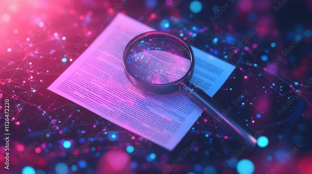 Poster a detailed it security risk assessment concept depicted with a magnifying glass focused on a documen