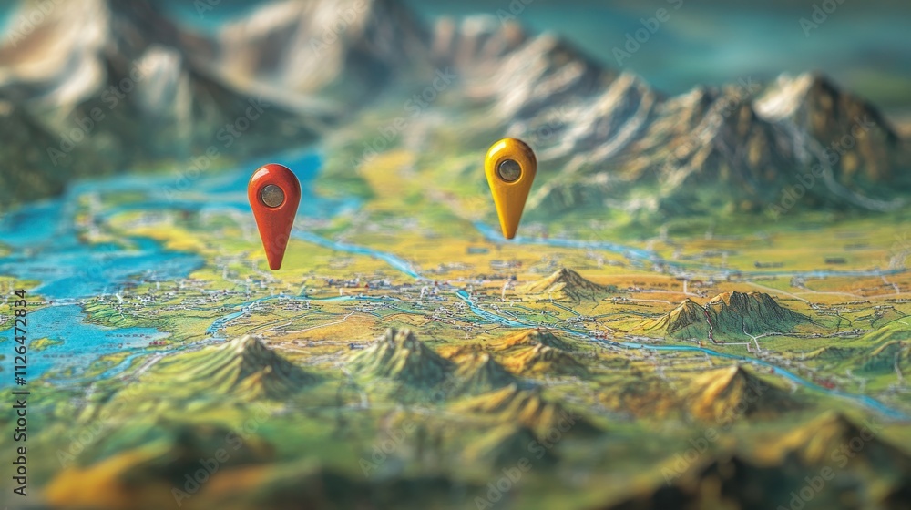 Aufkleber a detailed map displaying a specific location marked with two vibrant pins, symbolizing the starting