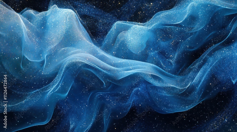 Poster a dynamic abstract wave of blue light depicting energy and motion in a digital form.