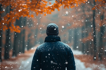 Generative AI Image of a Dreamy Person Enjoying the Winter Forest During Christmas and New Year Holidays