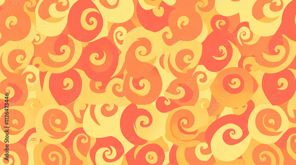 Poster soft peach and orange swirl pattern with a groovy 1970s retro vibe on a muted pink background. perfe