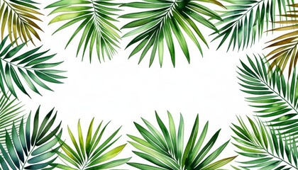 Tropical palm leaves frame on white background for natural design projects