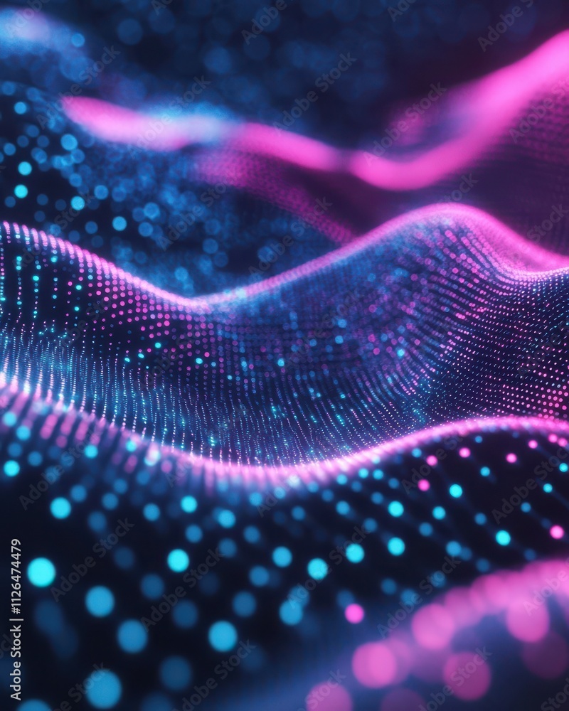 Poster abstract background with pink blue glowing neon lines and bokeh lights. data transfer concept. digit