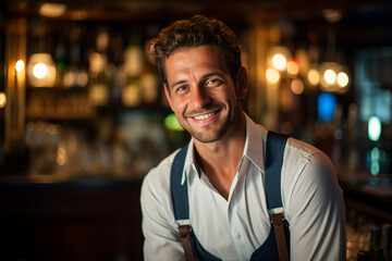 Obraz premium Bartender barman person shaking mixing alcohol drinks in dark bar pub Generative AI