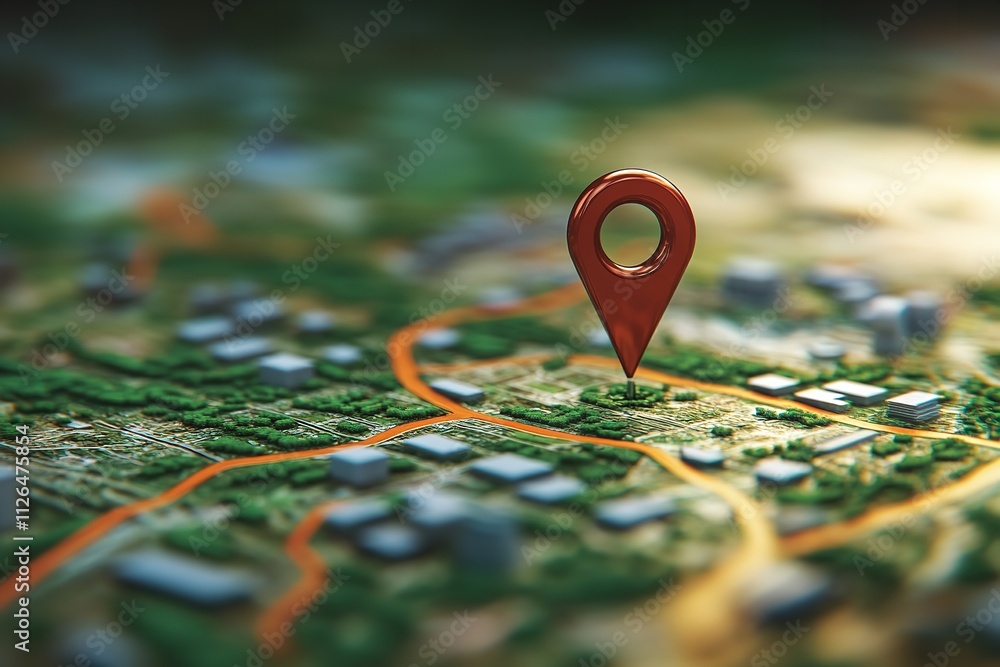 Poster pin-route and digital gps location on the map. generative ai
